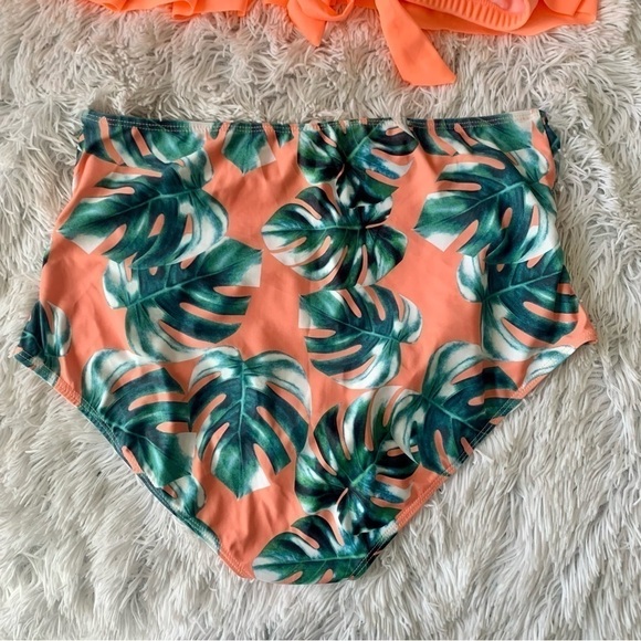 Nwot Peach Palm Tree High Waist Halter Ruffle Bikini - Picture 8 of 13